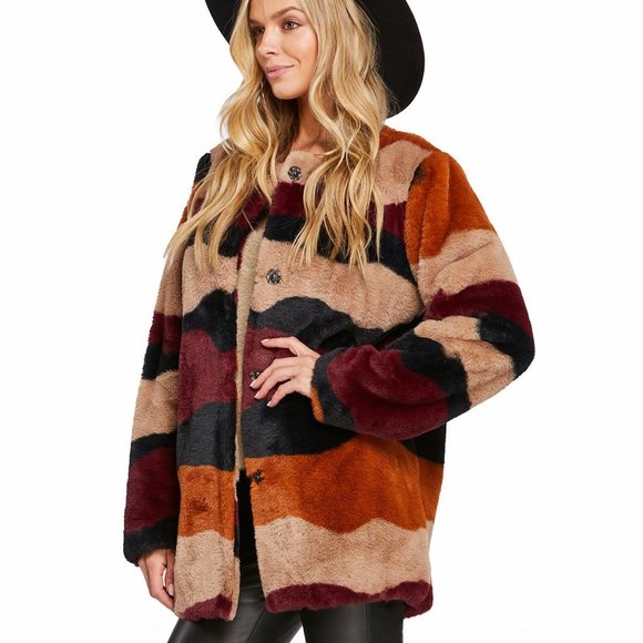 Jessica Simpson NWT Marleigh Stripe Faux Fur Teddy Jacket Sz XS